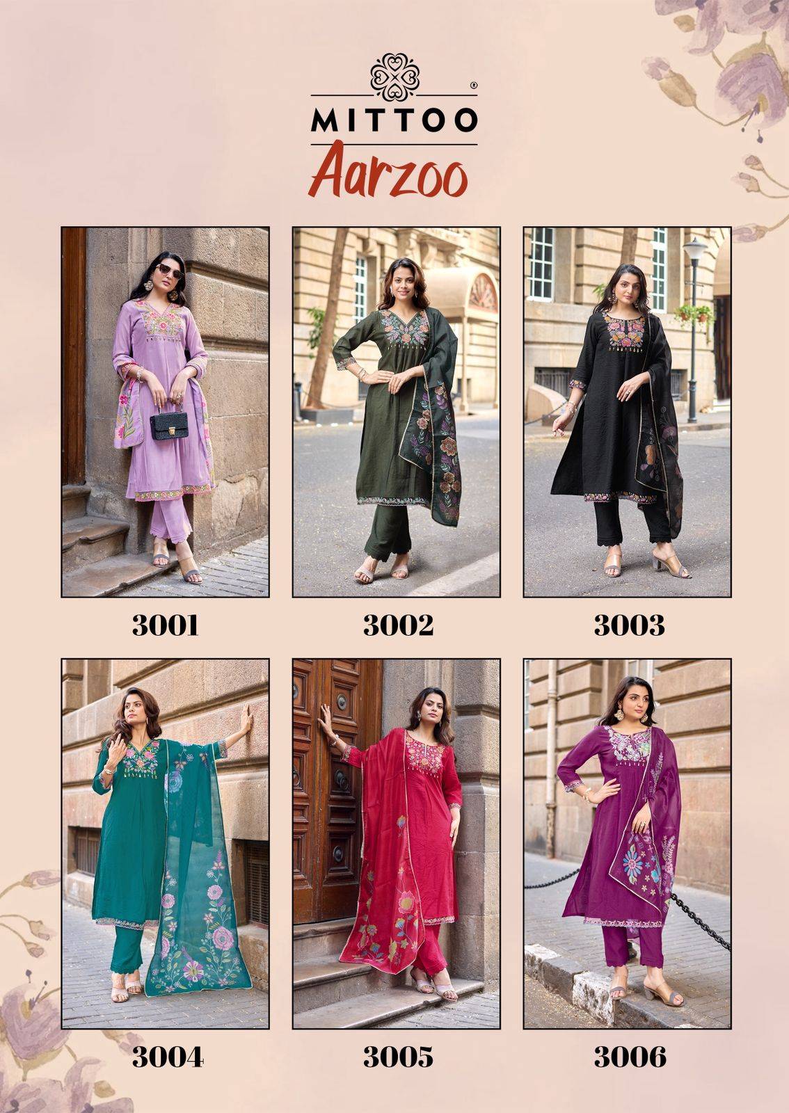 Aarzoo By MITTOO 3001 To 3006 Series Beautiful Festive Suits Colourful Viscose Weaving Stitched Dresses At Wholesale Price